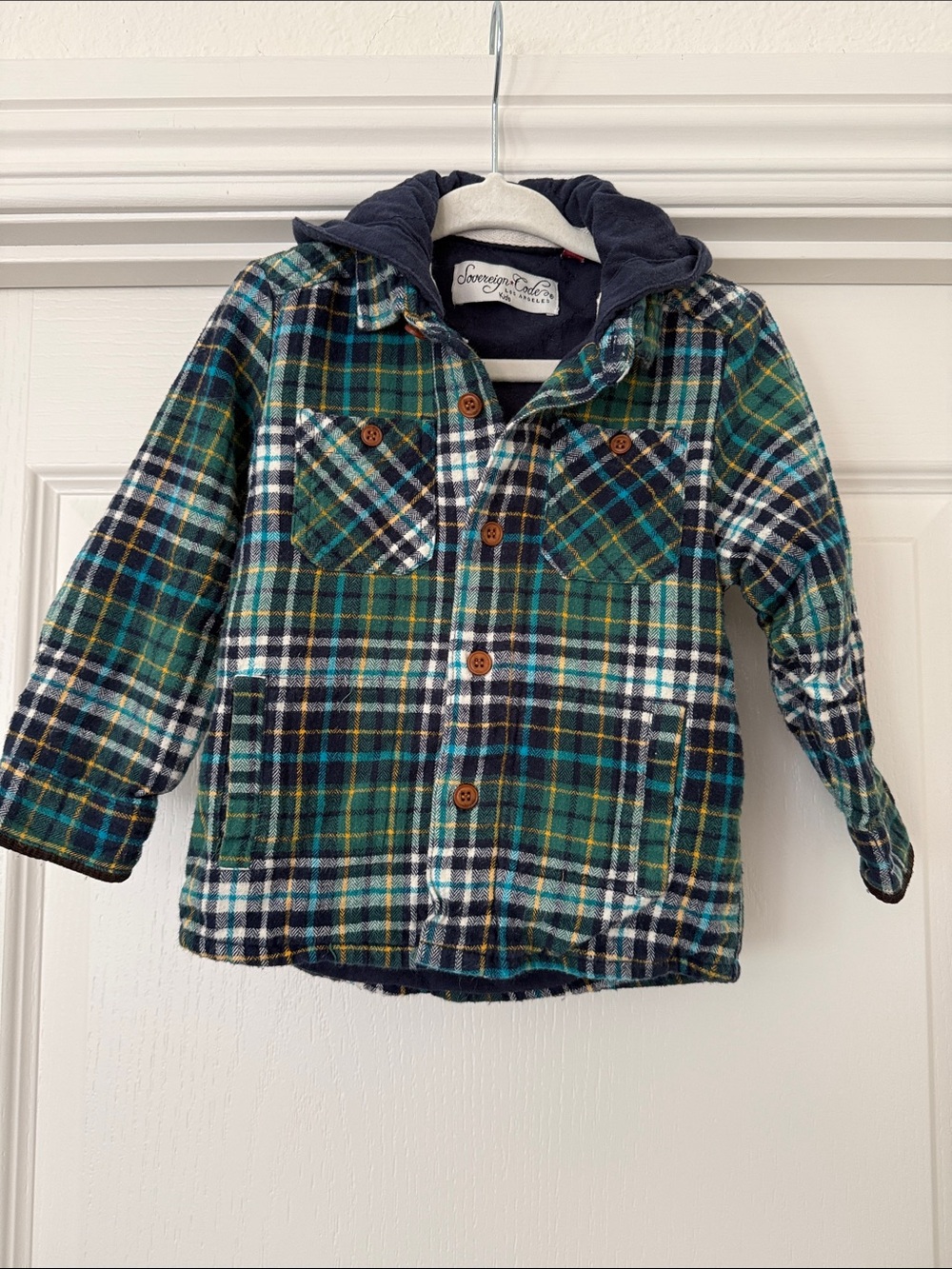 Sovereign Code Green Blue Plaid Hooded Flannel Jacket